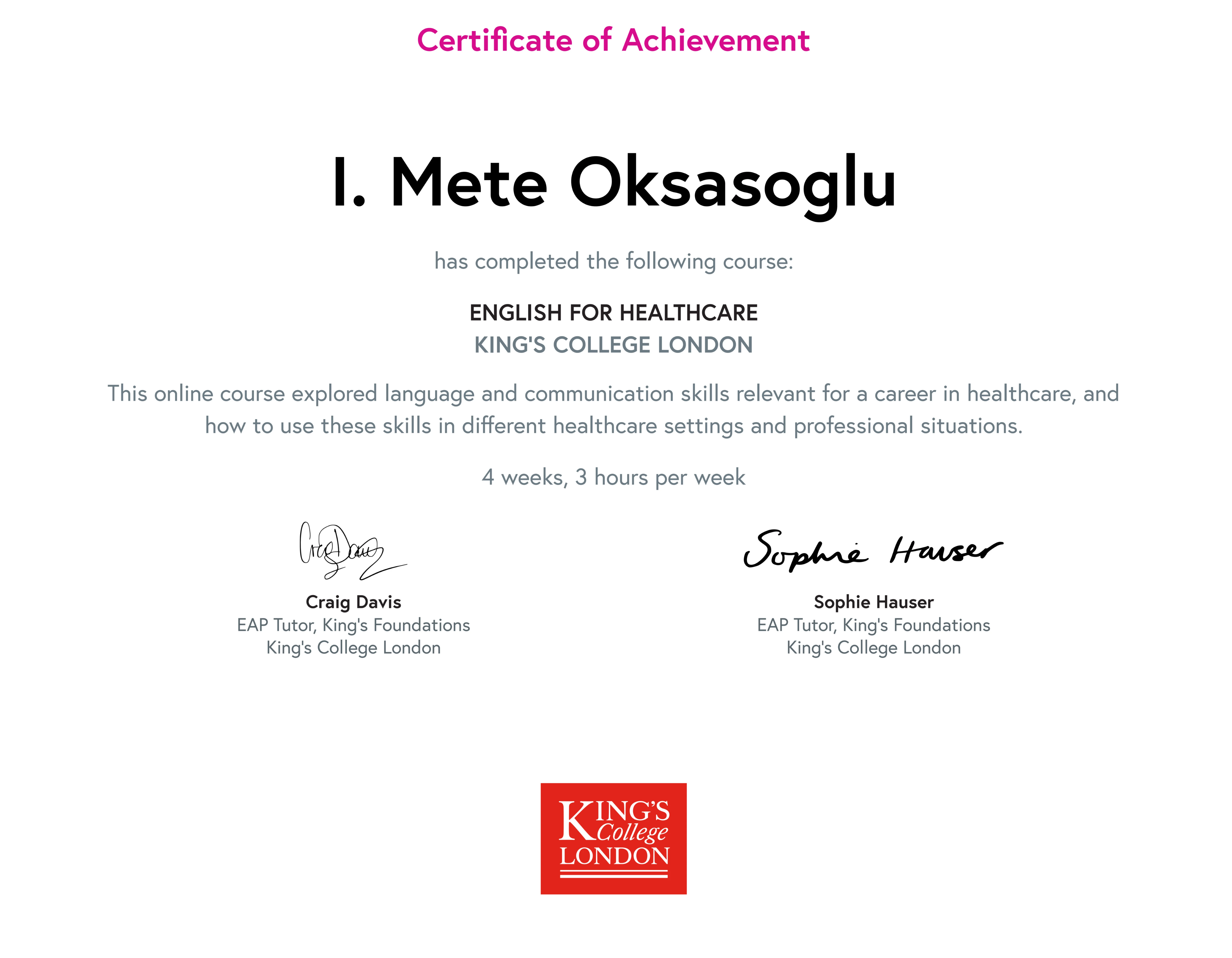 King’s College London - English for Healthcare